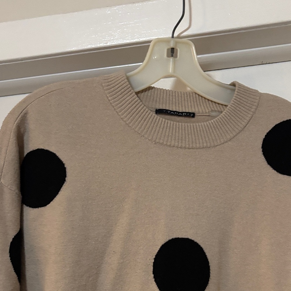 Tahari Beige and Black Polka Dot Sweater - Picture 2 of 5